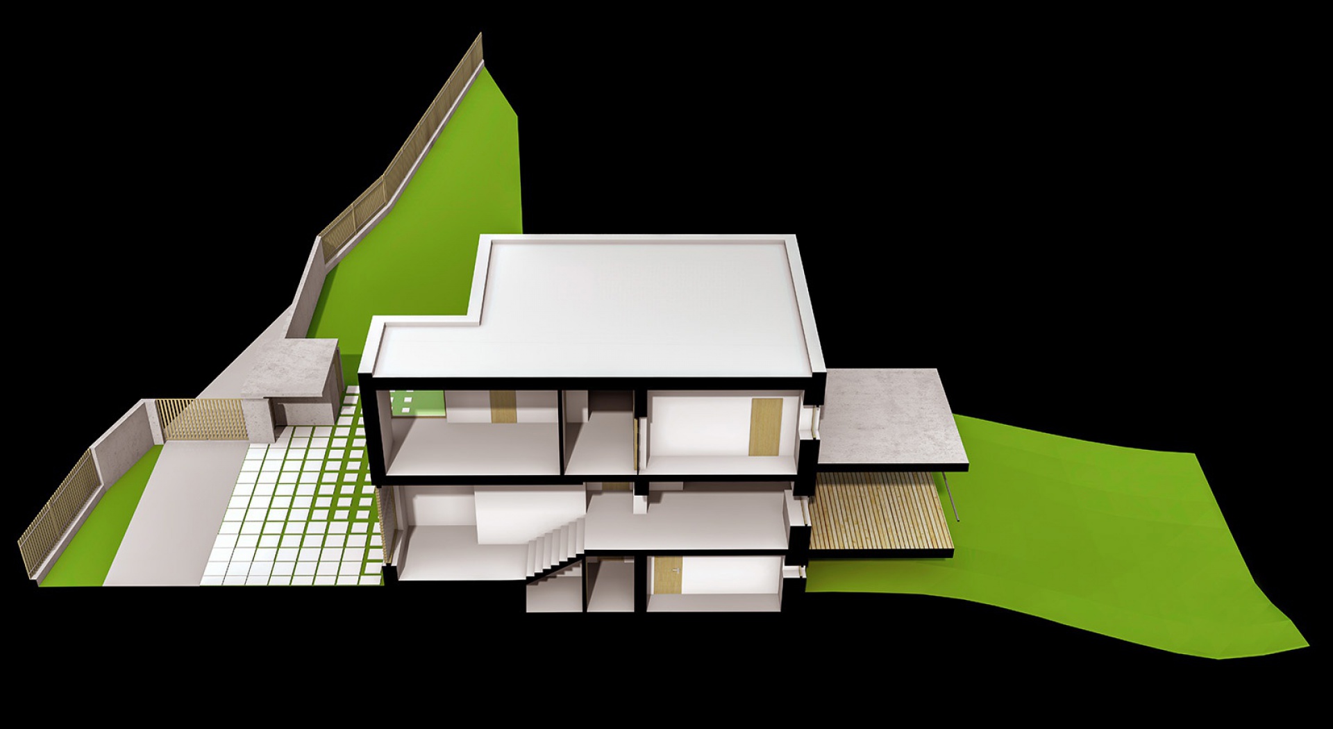 Projekt domu wraz z przestrzenią wokół. Fot. BXBstudio