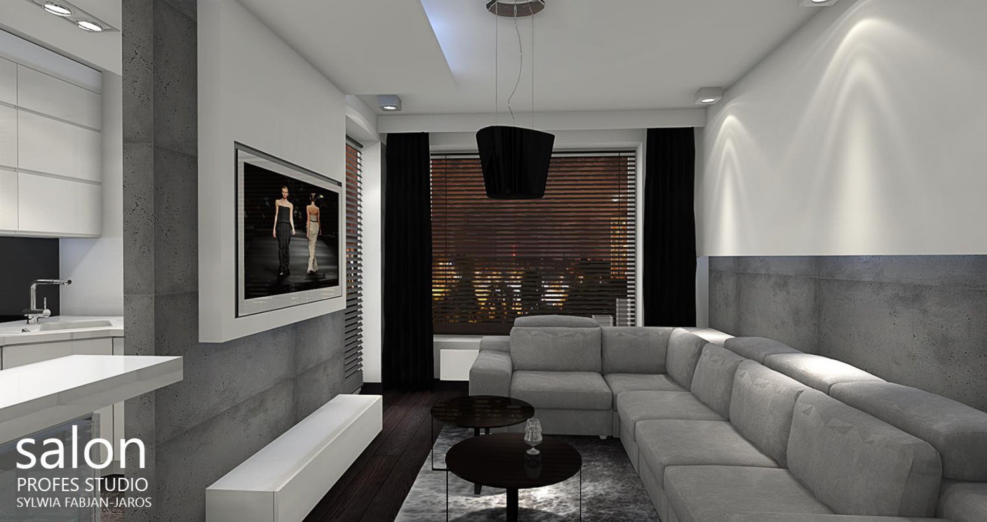 Chłodne nowoczesne mieszkanie dla dwojga. Wnętrze w stylu nowoczesnym, bardzo jasne i bardzo przestronne. Projekt Profes Studio. For. Archiconnect.jpg