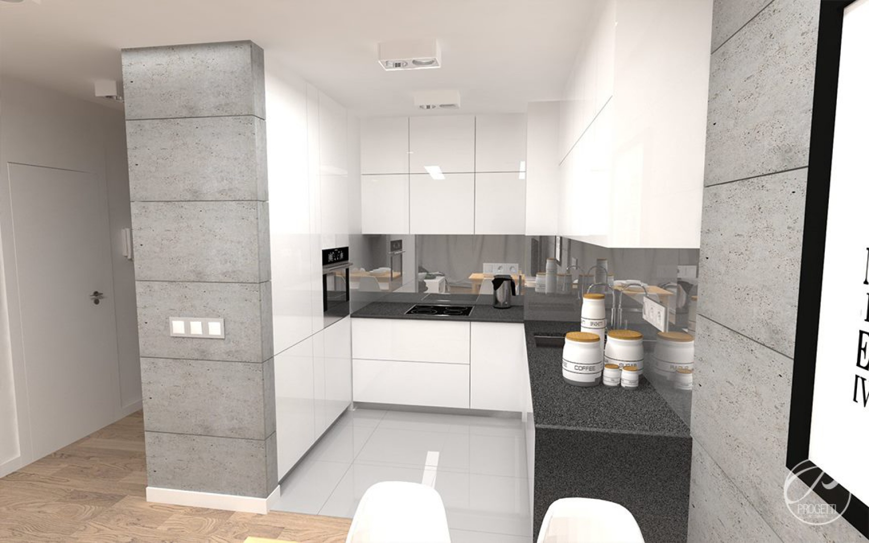 Biała kuchnia z betonem. Projekt Progetti Architektura. Fot. Archiconnect.jpg