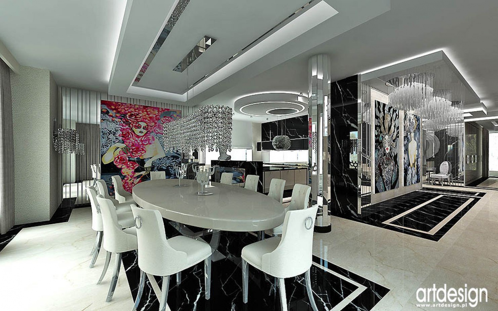 Czarno - biała kuchnia w stylu glamour. Projekt Artdesign. Fot. Archiconnect.jpg