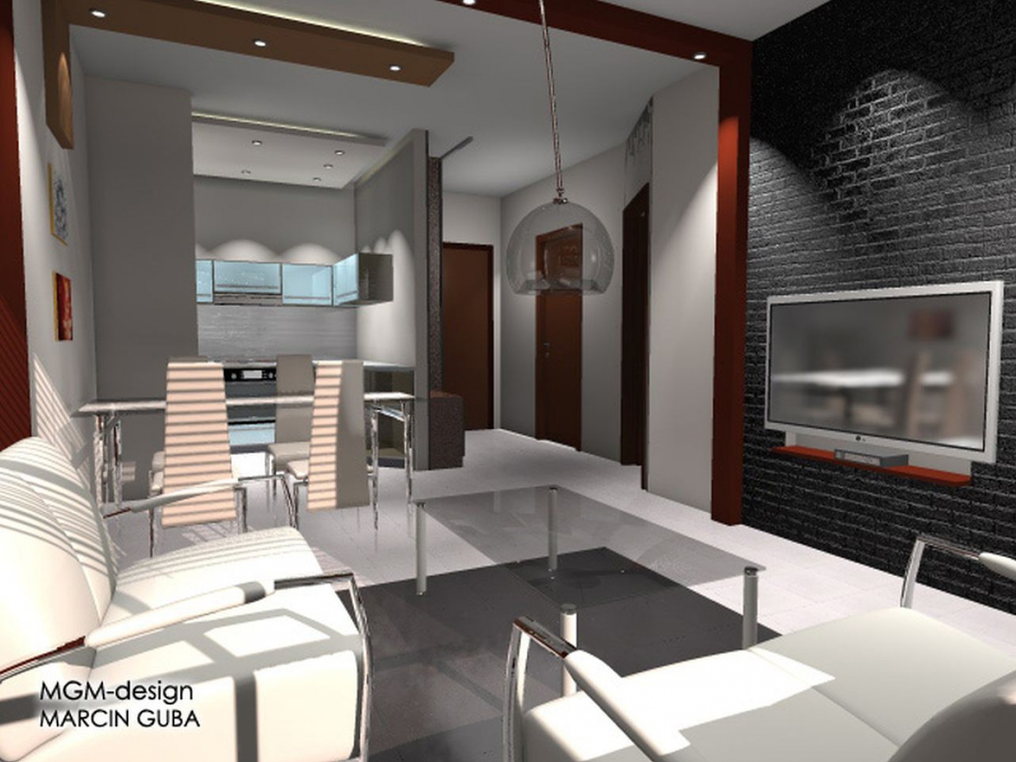 Kuchnia z salonem w stylu nowoczesno - industrialnym. Projekt MGM Design.jpg