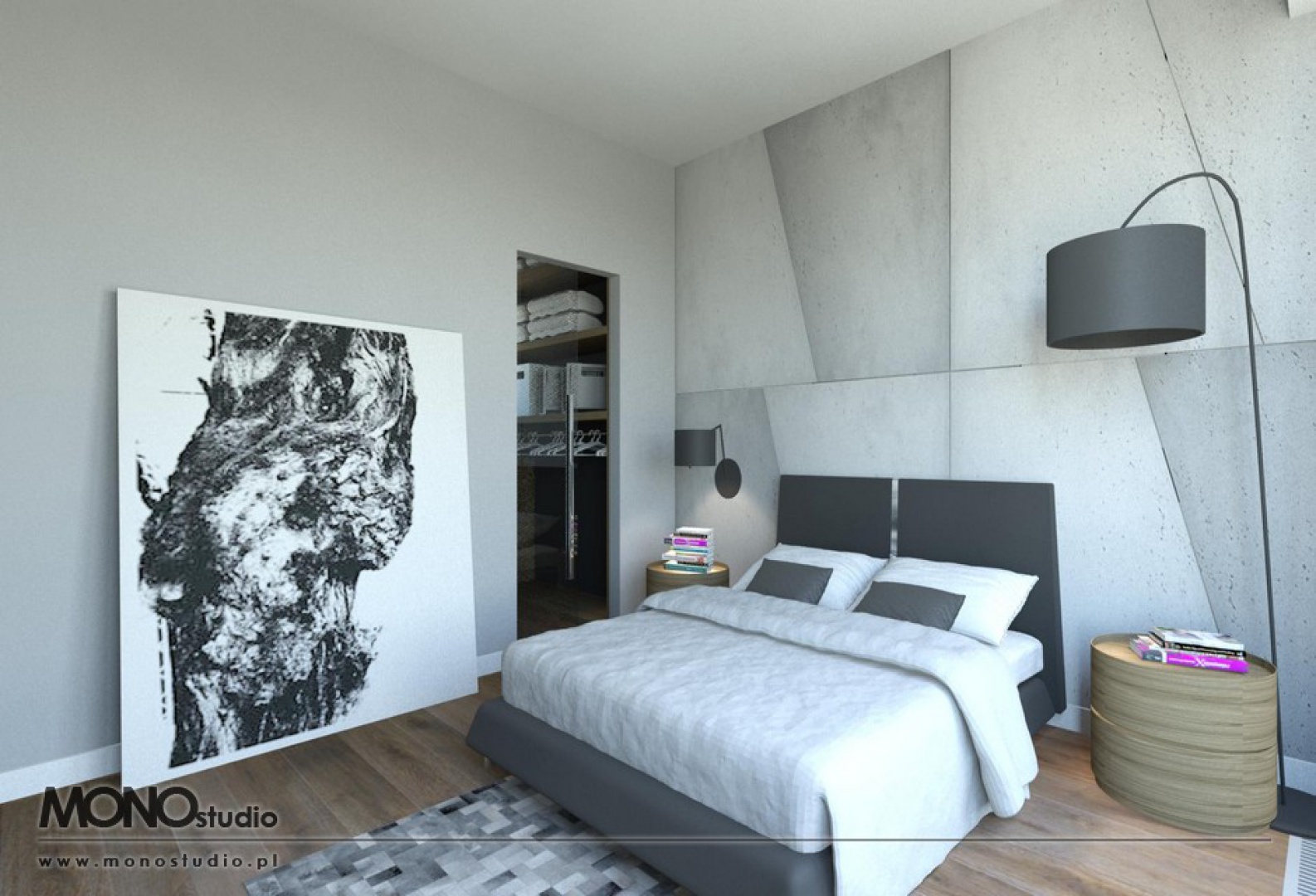 Przytulna sypialnia z wykorzystaniem naturalnych materiałów. Projekt MONOstudio.jpg