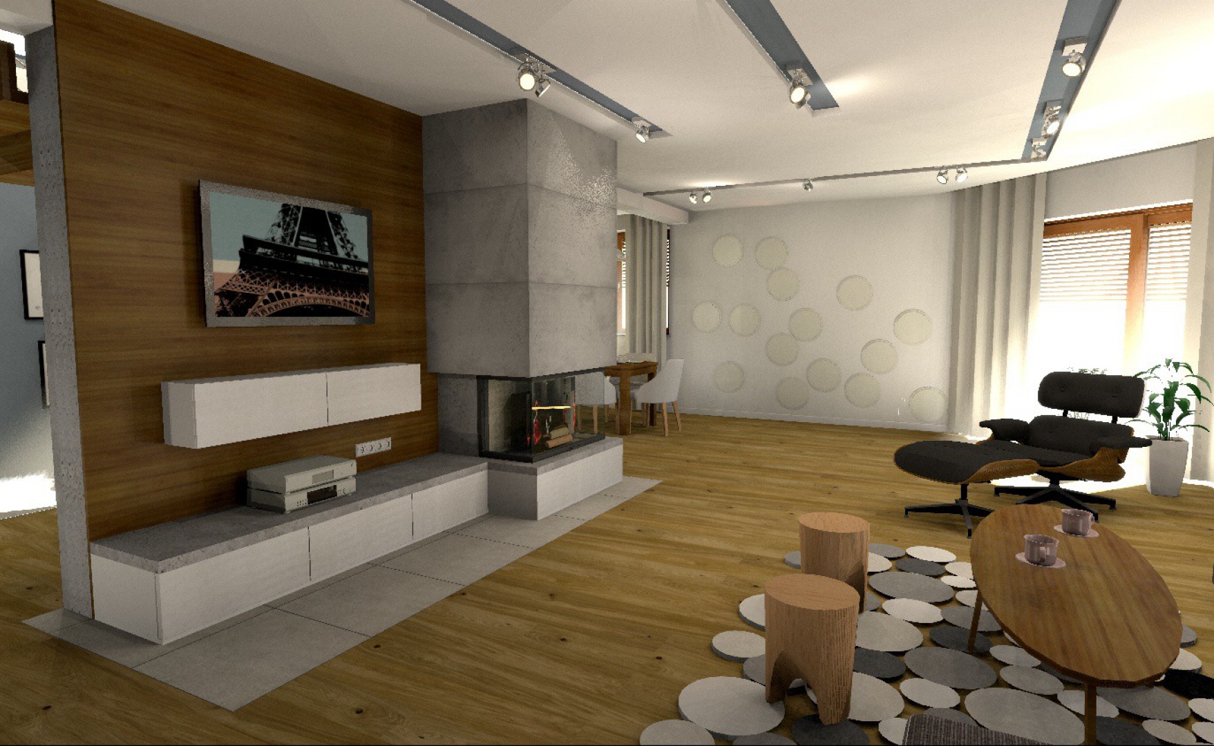 Aranżacja salonu, kuchni i hallu w stylu nowoczesnym. Projekt Atelier Studio No. 1.jpg