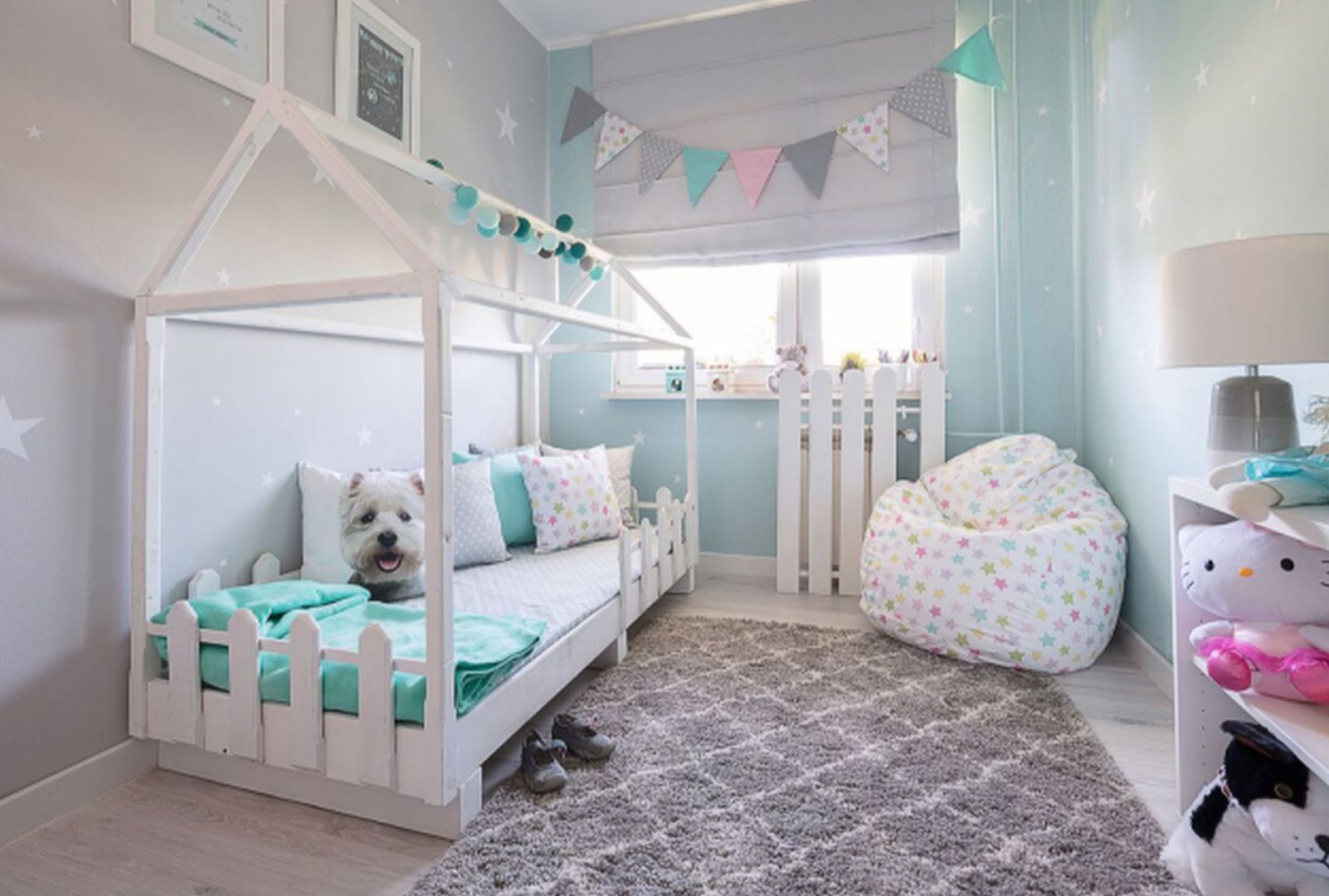 Dekoria.pl, dywan Royal Marocco Light Grey, koc Cotton Cloud Mint , worek i poszewki z kolekcji Little World.jpg
